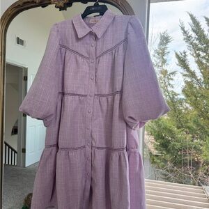 Ivy City Lilac Button-Front Tiered Dress